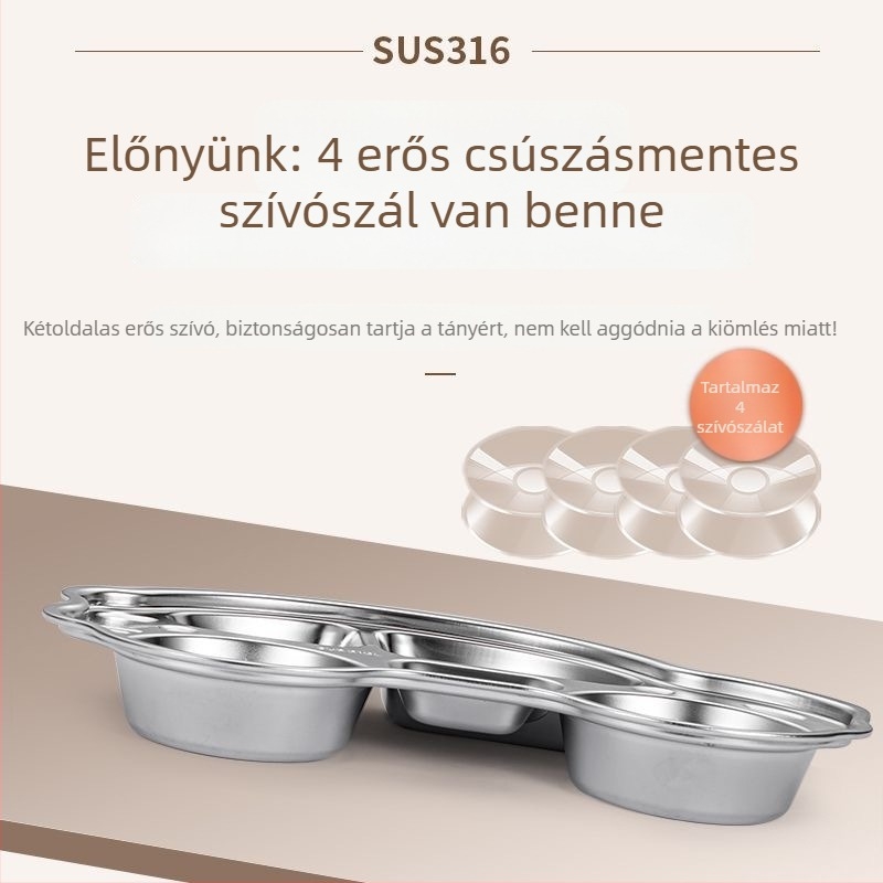 Paniton 316-os rozsdamentes acél gyerekeknek háromrekeszes étkezőtál, 3 hónapos kortól