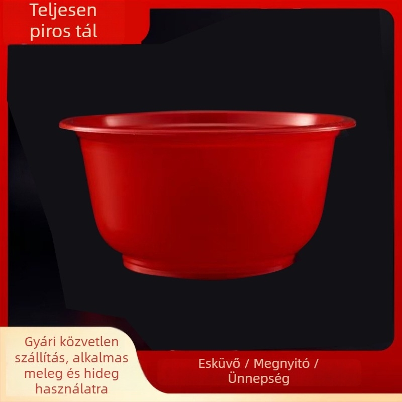 Egyszer használatos piros vastag műanyag tál ünnepi alkalmakkorra - esküvő, bankett, születésnap, költözés