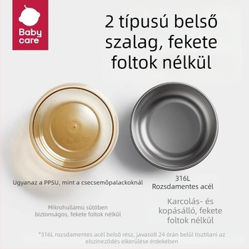 Babycare Rozsdamentes acélból készült étkészlet vízzel töltött szigetelt tál, 12 hónap feletti gyerekeknek, 3 vagy 5 darabos készlet (kanállal)