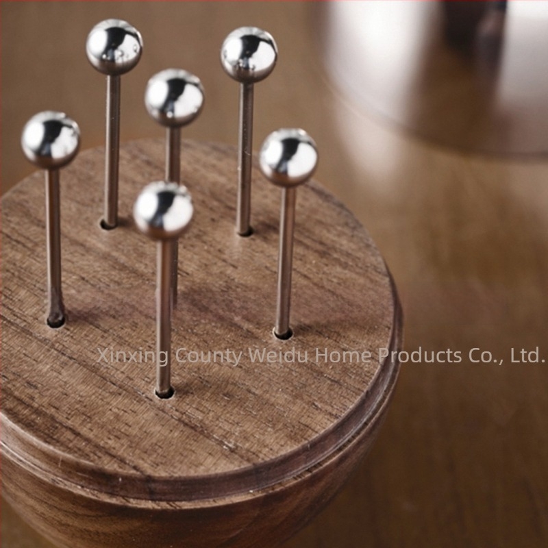 Rozsdamentes acélból készült gyümölcs villa készlet diófa nyéllel, skandináv stílusú, könnyed luxus retro, felnőtteknek