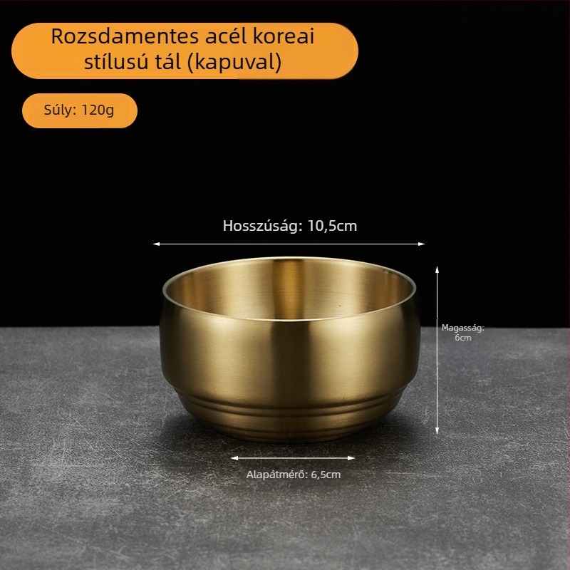 304 rozsdamentes acélból készült kétszintes rizses tál fedővel, gyerekeknek, aranyozott felülettel