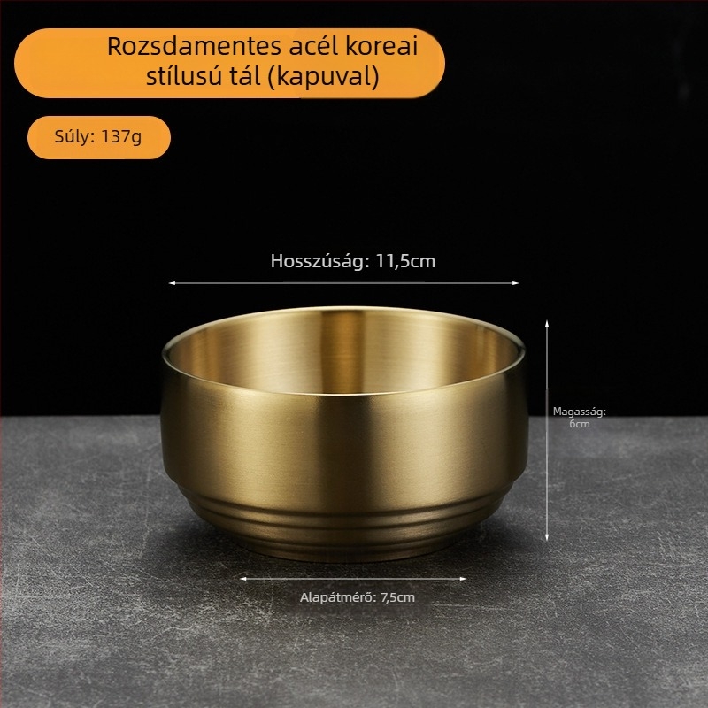 304 rozsdamentes acélból készült kétszintes rizses tál fedővel, gyerekeknek, aranyozott felülettel