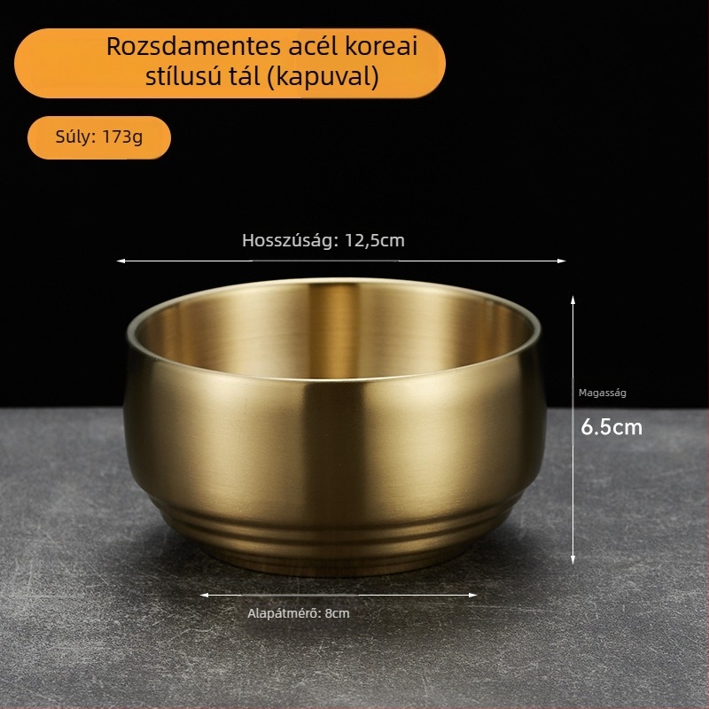 304 rozsdamentes acélból készült kétszintes rizses tál fedővel, gyerekeknek, aranyozott felülettel