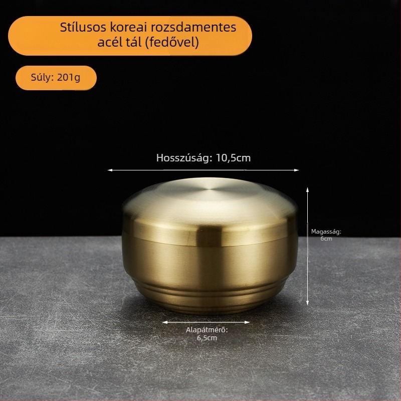 304 rozsdamentes acélból készült kétszintes rizses tál fedővel, gyerekeknek, aranyozott felülettel