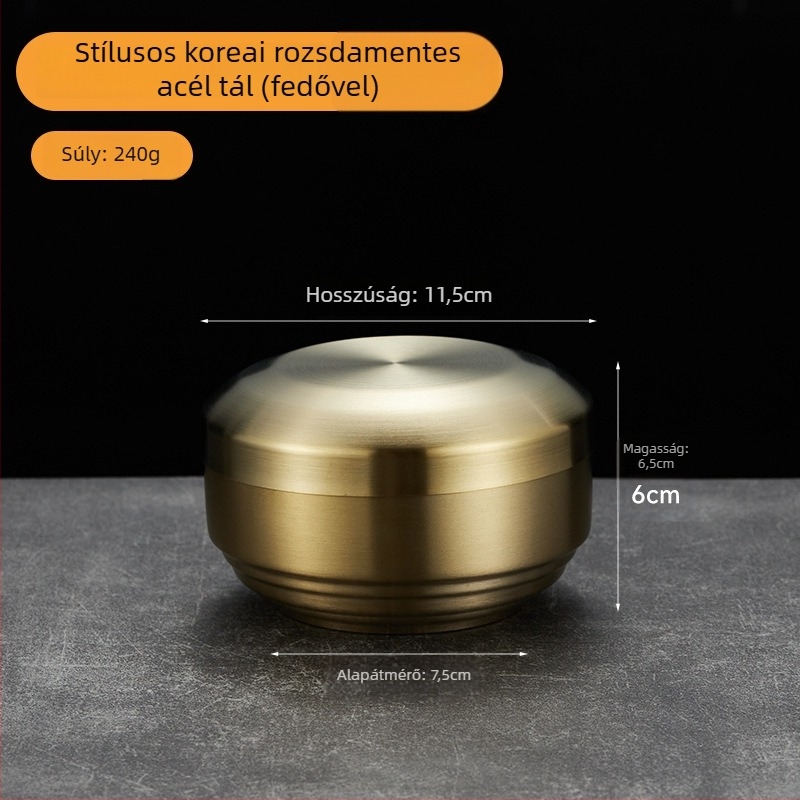 304 rozsdamentes acélból készült kétszintes rizses tál fedővel, gyerekeknek, aranyozott felülettel
