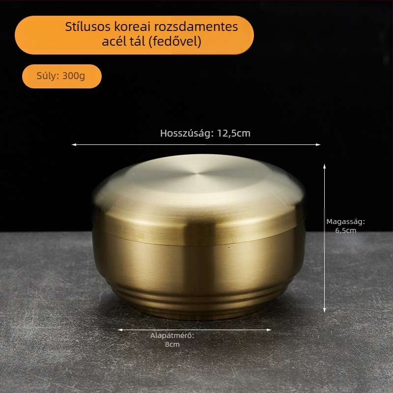 304 rozsdamentes acélból készült kétszintes rizses tál fedővel, gyerekeknek, aranyozott felülettel