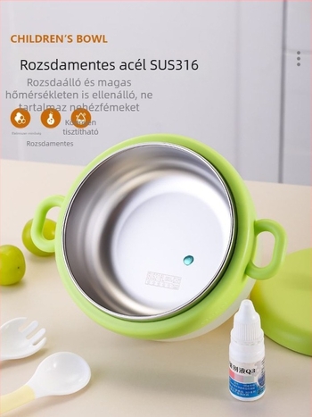 Kettős fogantyúval ellátott baba etetőtál, vízzel töltött szigetelés, állandó hőmérséklet, 316-os rozsdamentes acélból, 3 hónaposnál idősebb babáknak