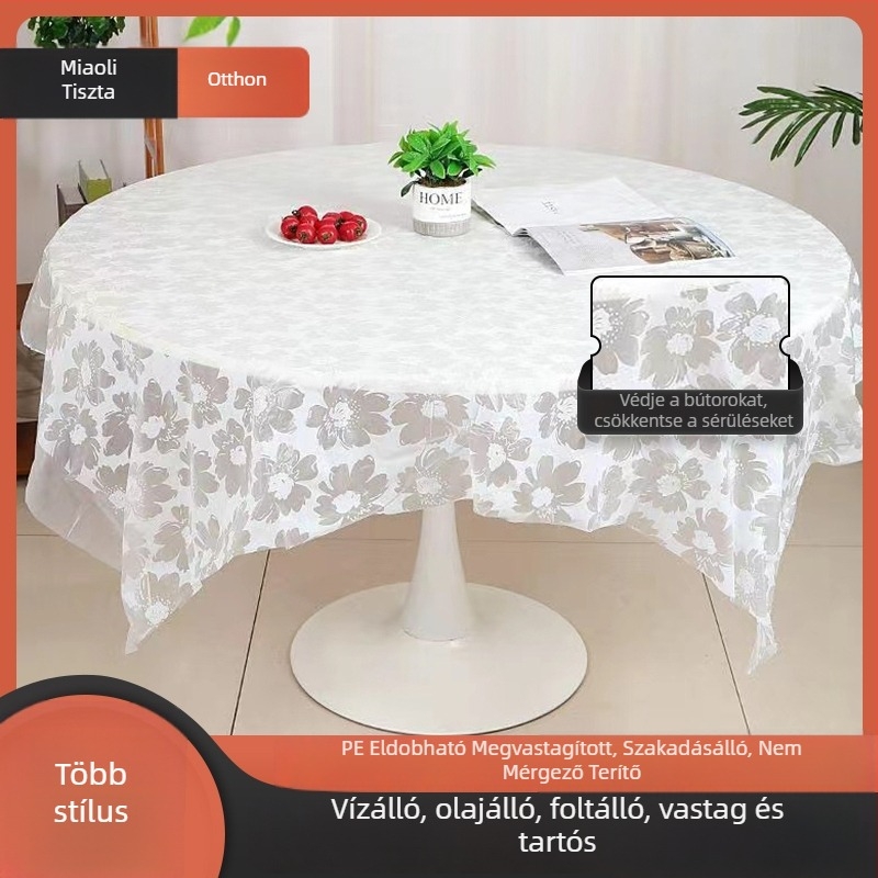Egyszer használatos műanyag asztalterítő, vastagított, olajálló, nyomtatott, szállodák, éttermek és otthon számára (téglalap vagy kerek) – piknik kendő
