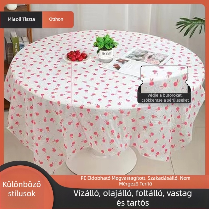 Egyszer használatos műanyag asztalterítő, vastagított, olajálló, nyomtatott, szállodák, éttermek és otthon számára (téglalap vagy kerek) – piknik kendő