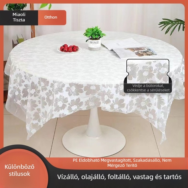 Egyszer használatos műanyag asztalterítő, vastagított, olajálló, nyomtatott, szállodák, éttermek és otthon számára (téglalap vagy kerek) – piknik kendő