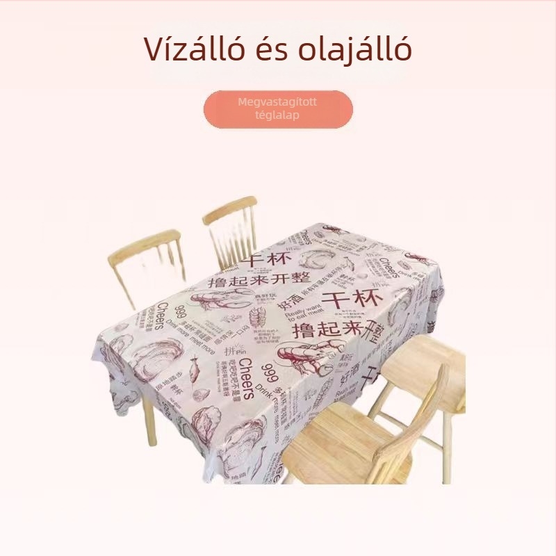 Egyszer használatos műanyag asztalterítő kerek és téglalap alakú asztalokhoz, vastított, homár mintával, ideális éjszakai büfékhez és utcai étkezőknek, méretek 1.0-2.2 m