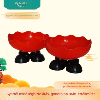 Magas lábú gyümölcstartó tál drenáló funkcióval, PET, friss és aranyos stílus, rácsos mintázat