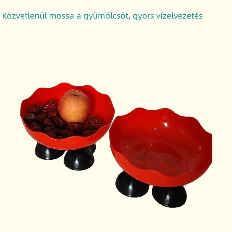 Magas lábú gyümölcstartó tál drenáló funkcióval, PET, friss és aranyos stílus, rácsos mintázat