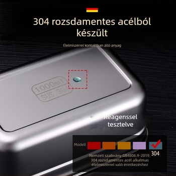 304 rozsdamentes acél ebédes doboz, négyszögletes alak, japán egyszerű stílus, 1–2 L kapacitás