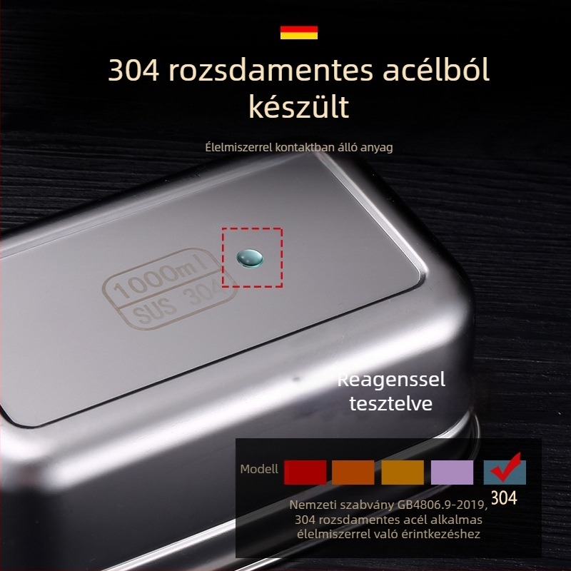 304 rozsdamentes acél ebédes doboz, négyszögletes alak, japán egyszerű stílus, 1–2 L kapacitás