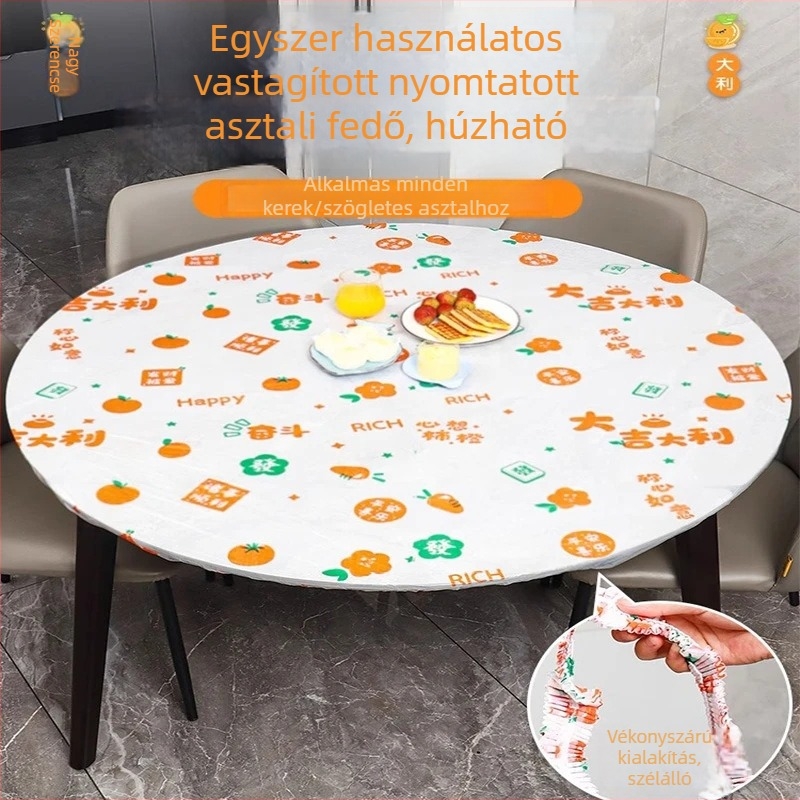 Egyszer használatos kerek műanyag asztalterítő karikatúra nyomtatással és húzózsinórral