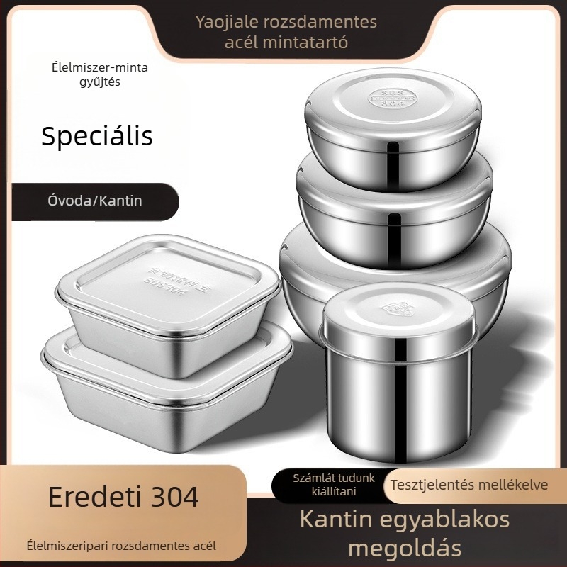 304 rozsdamentes acél téglalap alakú ételminta doboz fedővel, 301–500 ml, iskolai és konyhai használatra