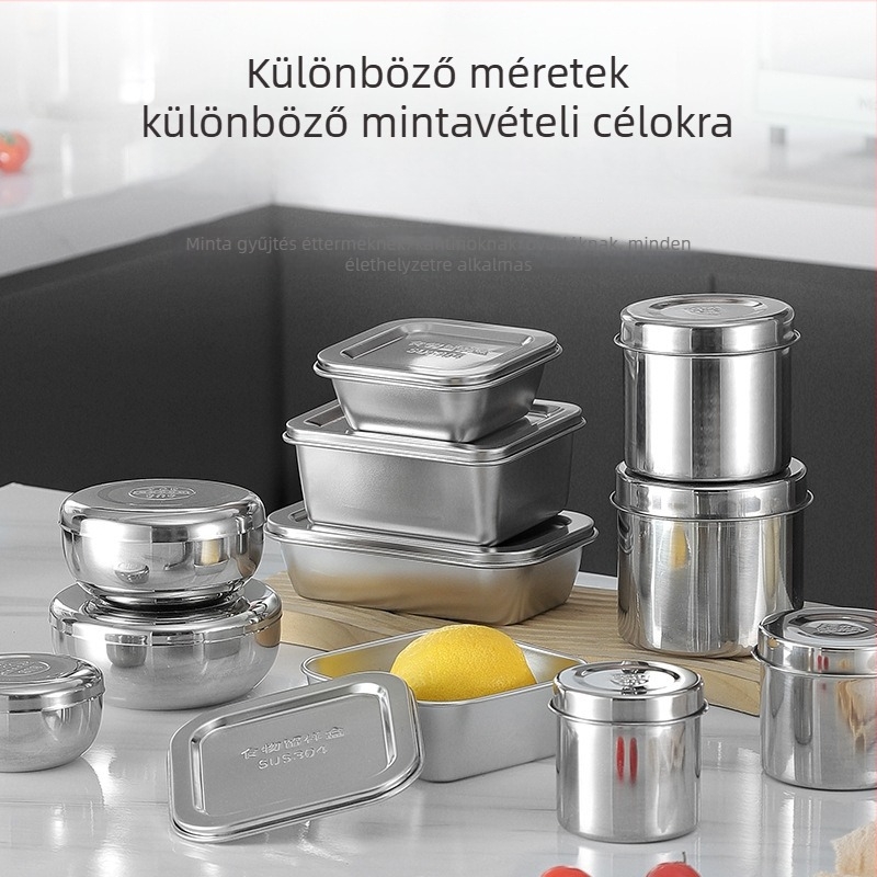 304 rozsdamentes acél téglalap alakú ételminta doboz fedővel, 301–500 ml, iskolai és konyhai használatra