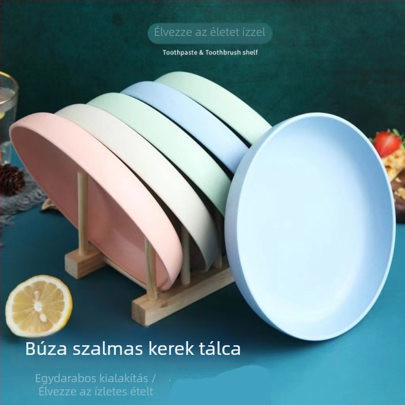 Búzaszalmából készült tál, kör alakú, mikrósütőben használható, egyszínű mintázat