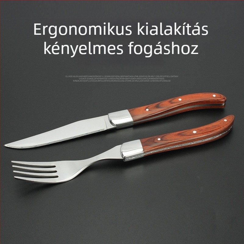 Rozsdamentes acélból készült evőeszköz készlet: kés, villa, kanál és evőpálcika, fényűző retro stílusban.