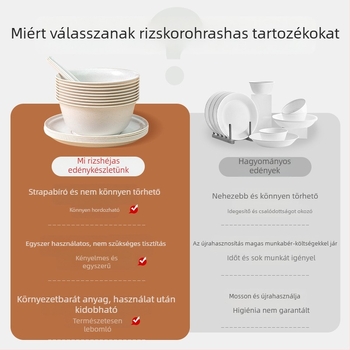 Kültéri egyszer használatos háromrészes edénykészlet: tálak és evőpálcikák rizshéjból, 350 ml kapacitás, biológiailag lebomló, élelmiszerbiztonságos