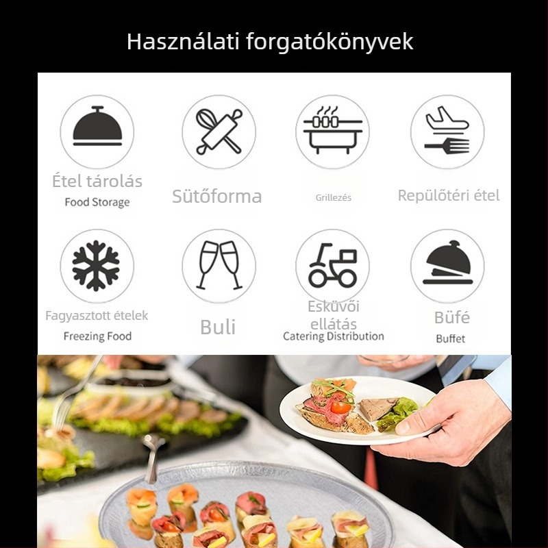 Egyszer használatos alumíniumfóliás tál, téglalap alakú, 3000 ml kapacitás, logó nyomtatva, modern minimalist stílus