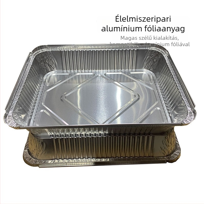 Egyszer használatos alumíniumfóliás tál, téglalap alakú, 3000 ml kapacitás, logó nyomtatva, modern minimalist stílus