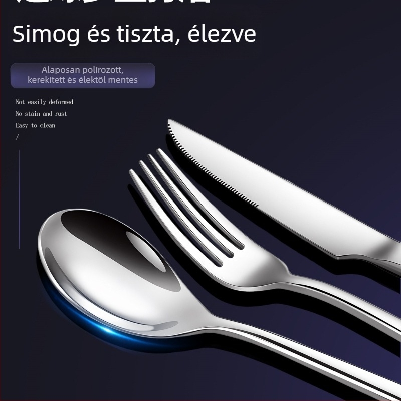 316-os rozsdamentes acél nyugati evőeszköz készlet - 3 darab: steakkés, villa és kanál, európai stílus