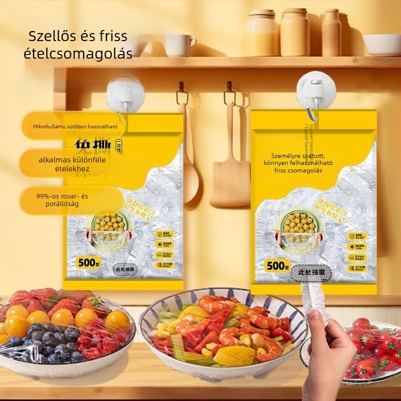 Falihoz rögzíthető kihúzható egyszer használatos élelmiszerfólia fedő, élelmiszer-minőségű műanyagból, 12+ darab, porvédő