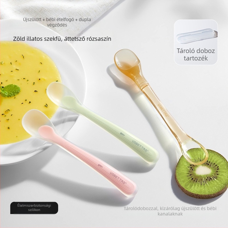 Betides szilikon baba etetőkanál – puha, 3+ hónapos korosztálynak, friss és aranyos stílus