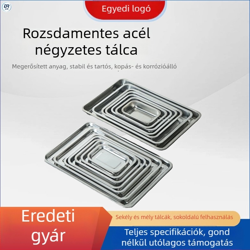 Testreszabott extra vastag rozsdamentes acél négyszögletes tál gyémántdíszítéssel, egy darabos öntvény, OEM logóval, mély és sekély tálak készlet