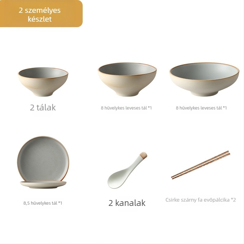 Japán porcelán étkészlet egy vagy több személy részére (lapos tányér, leveses tányér, rizstál, levesestál)