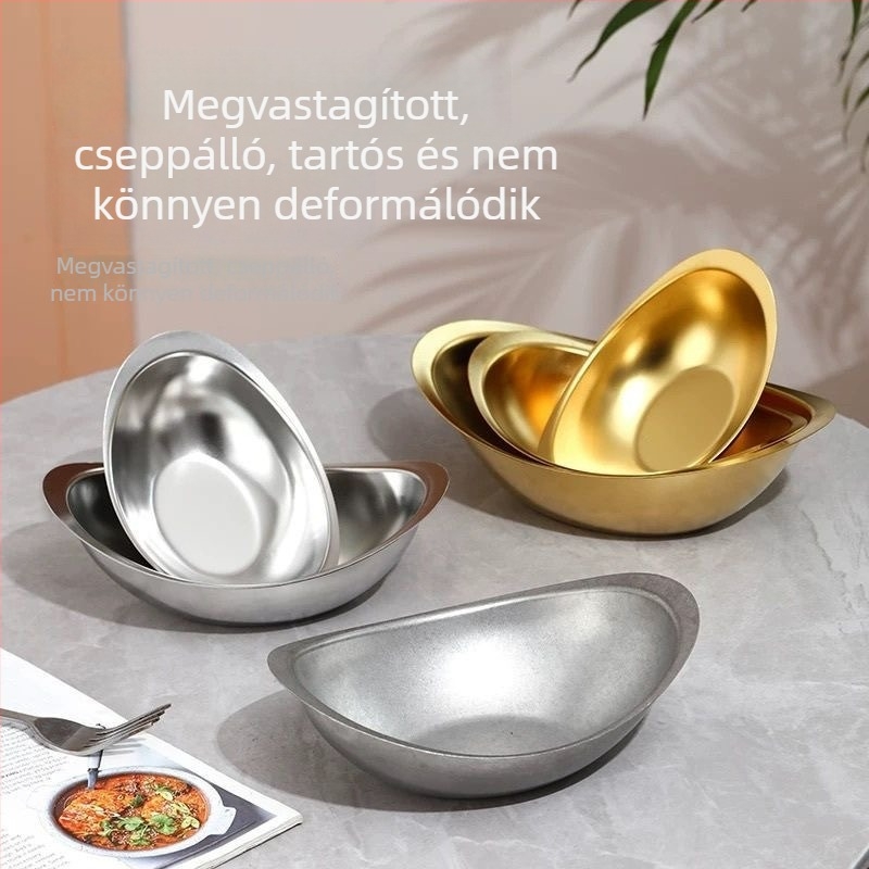 Skandináv stílusú snack tál, koreai saláta és desszert tál, 304 rozsdamentes acélból, arany lingó formájú