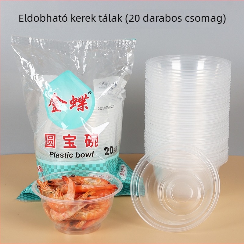 Egyszer használatos műanyag tálak, 360 ml kapacitás, 20 darabos készlet, kör alakú, logó nyomtatás, testreszabás elérhető