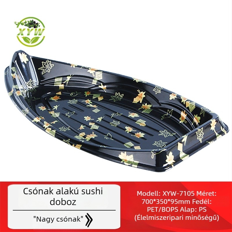 XYW-7105 Egyszer használatos sushi doboz, hosszú japán stílusú csomagoló doboz, hajó alakú sashimi számára