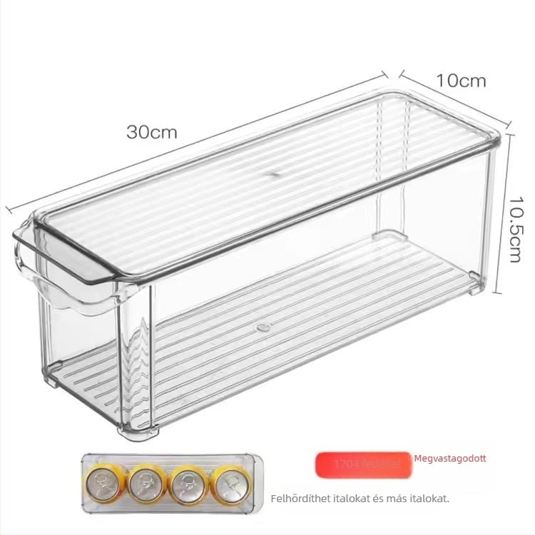 Hűtőszekrény tároló doboz, átlátszó, többször egymásra rakható, téglalap alakú, műanyag, frissesség megőrzése