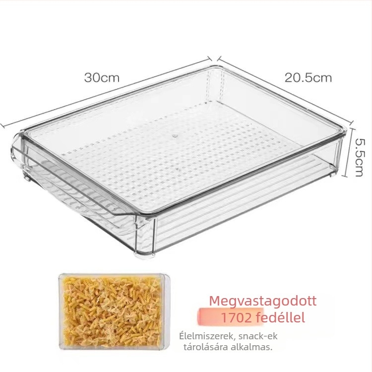 Hűtőszekrény tároló doboz, átlátszó, többször egymásra rakható, téglalap alakú, műanyag, frissesség megőrzése