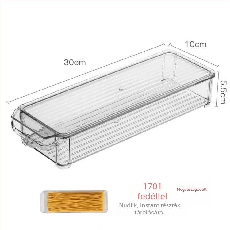 Hűtőszekrény tároló doboz, átlátszó, többször egymásra rakható, téglalap alakú, műanyag, frissesség megőrzése