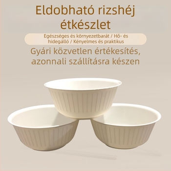 Egyszer használatos rizshéjból készült tál, 360 ml, fehér, környezetbarát és biológiailag lebomló.