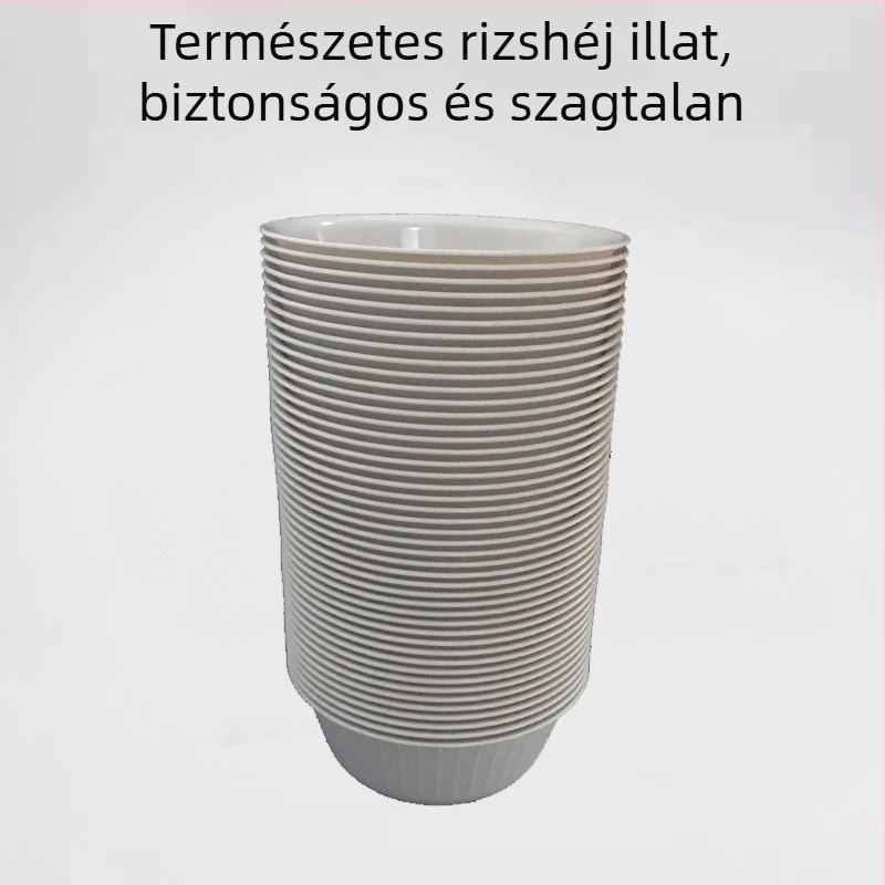 Egyszer használatos rizshéjból készült tál, 360 ml, fehér, környezetbarát és biológiailag lebomló.