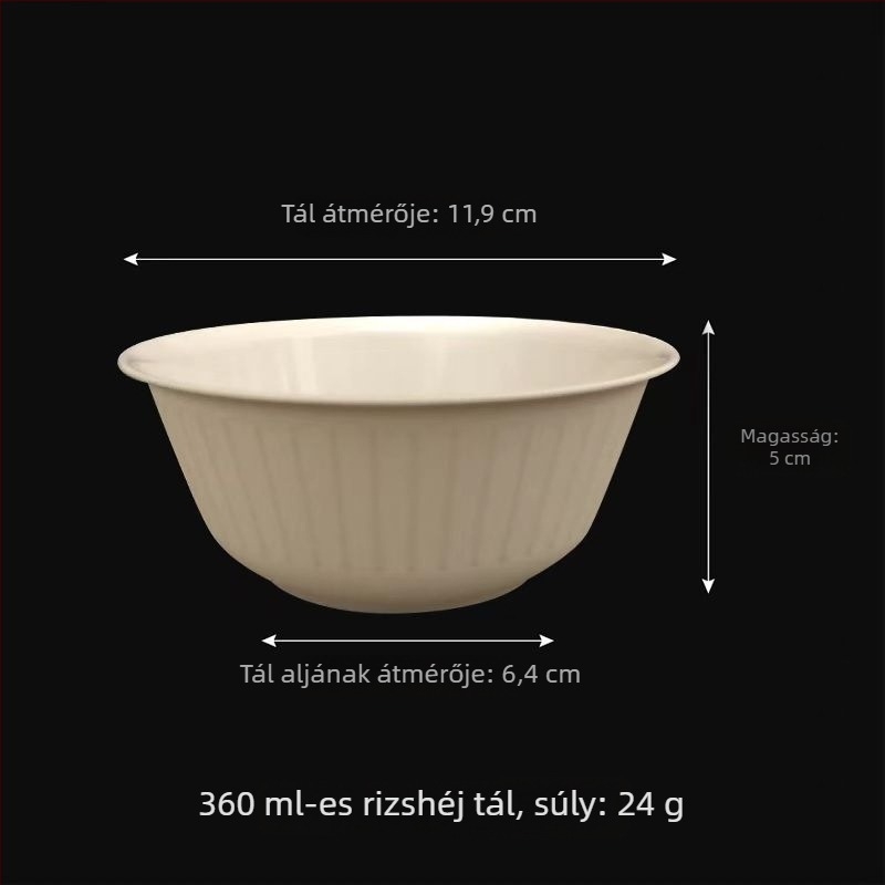 Egyszer használatos rizshéjból készült tál, 360 ml, fehér, környezetbarát és biológiailag lebomló.