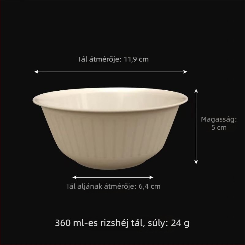 Egyszer használatos rizshéjból készült tál, 360 ml, fehér, környezetbarát és biológiailag lebomló.