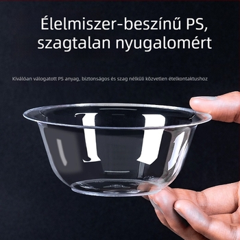 Egyszer használatos kör alakú műanyag tál, 300–400 ml űrtartalom, 50 darabos csomag, belföldi eredetű