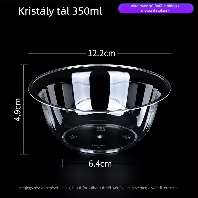 Egyszer használatos kör alakú műanyag tál, 300–400 ml űrtartalom, 50 darabos csomag, belföldi eredetű