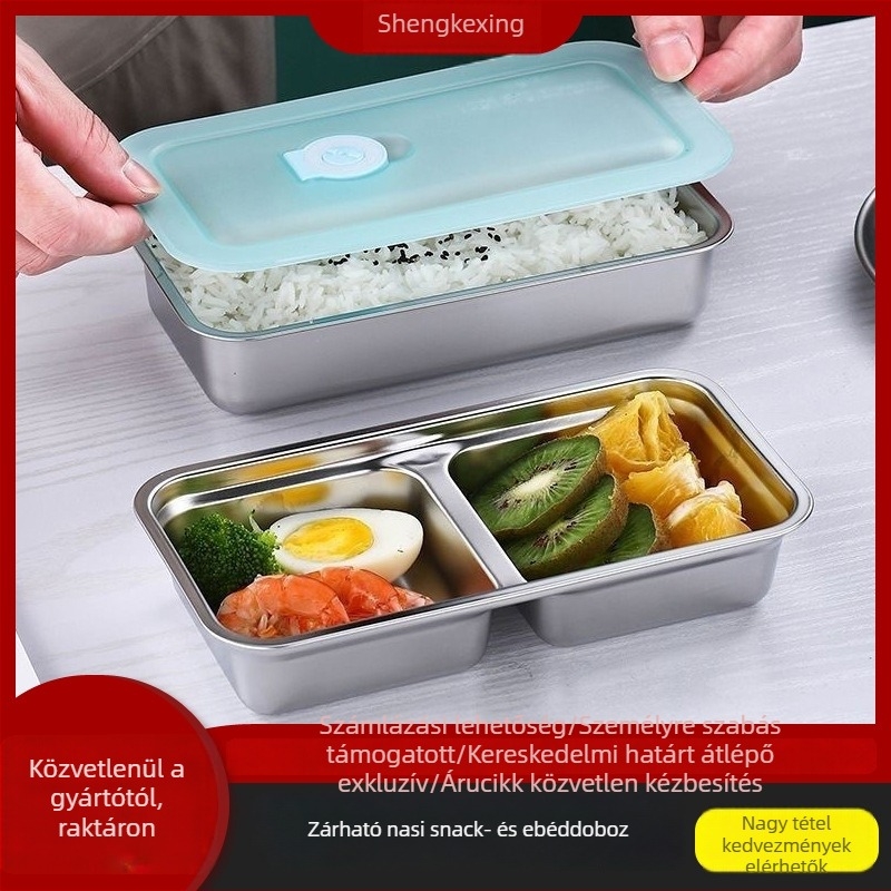 Téglalap alakú 304 rozsdamentes acél ebédes doboz, 800–1000 ml, frissen tartja az ételeket és tárolásra alkalmas