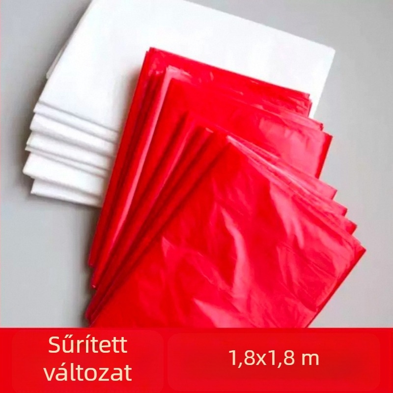 Műanyag egyszer használatos asztalterítő, négyszögletes, ünnepi mintázat, vastagított anyag, testreszabás elérhető, esküvőkhöz.