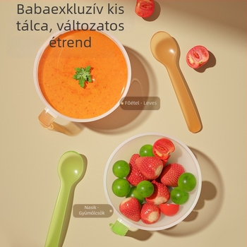 Baba etetőeszközök készlet: kis tál és kanál, környezetbarát PP anyagból, 6 hónaptól ajánlott, 2 darabos készlet.