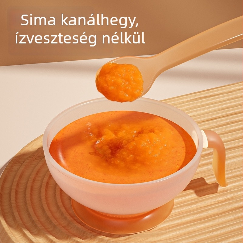 Baba etetőeszközök készlet: kis tál és kanál, környezetbarát PP anyagból, 6 hónaptól ajánlott, 2 darabos készlet.