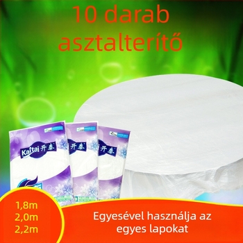 Tíz darabos egyszer használatos kerek asztalterítő, vastagított műanyagfilmből, piros átlátszó