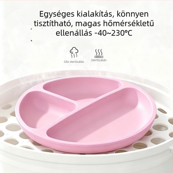 Csecsemő/gyermek szilikon étkezőtányér szívókoronggal — élelmiszer-minőségű szilikon, magas hőállóság, rekeszes kialakítás